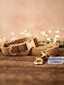 1 Set Of Soft And Comfortable Corduroy Zinc Alloy Pet Collars, Suitable For Small, Medium, And Large Dogs. Pet Collars And Dog Collars Are Designed With Sturdy And Durable Zinc Alloy, Easy To Fasten And Release - Brown - View 1