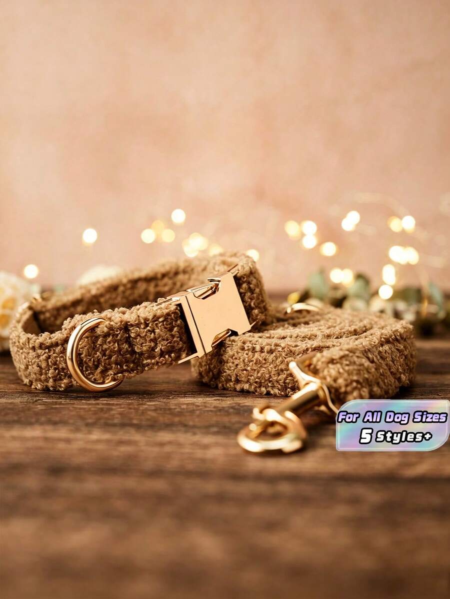 1 Set Of Soft And Comfortable Corduroy Zinc Alloy Pet Collars, Suitable For Small, Medium, And Large Dogs. Pet Collars And Dog Collars Are Designed With Sturdy And Durable Zinc Alloy, Easy To Fasten And Release - Brown - View 1