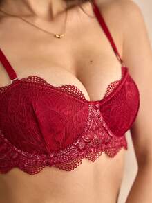 Charlaine Women's Lace Trim Adjustable Everyday Bra - Burgundy - View 5