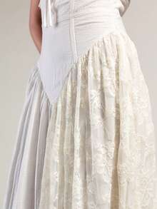 Rouah Boho Romantic Elegant Lace Mix Milk Maid Midi Dress - Perfect For Summer Occassion Day White Wedding Vacation Holiday - White - View 5