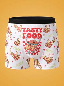 Notgurli 3pcs Men's Pizza Print Boxer Briefs,Funny ""Love At First Bite"" Underwear,Elastic Comfortable Trunks,White And Black Polka Dot,Winter,Gift For Men - Multicolor - View 3