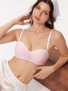 Elorette Pastoral Romantic Water-Soluble Floral Printed Underwire Bra For Women - Pink - View 5