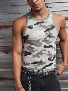 AXEPEAK Camiseta de tirantes de tela de gofre con estampado de camuflaje, de moda casual deportiva de verano para hombres, adecuada para el uso diario - Multicolor - Ver 7