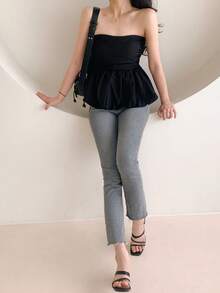 DAZY Solid Color Slim Fit Korean Style Sleeveless Blouse - Black - View 5