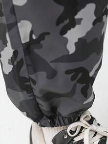 2pcs/Set Men's Teen Outdoor Casual Cool Cargo Pants Grey Camouflage, Army Green 2pcs/Set Cuffed Pants - Army Green - View 3