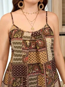 Lacomfia Casual Minimalist Paisley Print Sleeveless Loose Fit Regular Spring/Summer Plus Size Dress - Multicolor - View 6