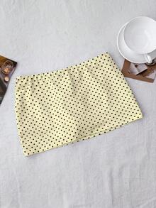 SHEIN Váy chấm bi vàng cho bé gái tuổi teen, có quần short bên trong, kiểu váy thường ngày. - Màu vàng - Xem 2