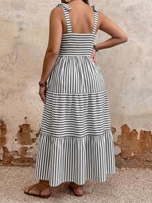 EMERY ROSE Vestido sin mangas a rayas con volante en el bajo para mujer talla grande - Multicolor - Ver 2