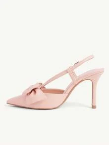 CUCCOO CHICEST 黑色緞面斜紋布與網布拼接時尚性感優雅婚禮季尖頭綁帶高跟單鞋 - 胭脂粉PU - 查看 4