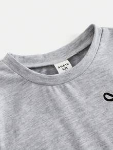SHEIN Bộ đồ thường ngày dễ thương cho bé gái: áo tay ngắn ôm sát cổ tròn in nơ và quần ống loe in hình bướm. - Xám - Xem 3