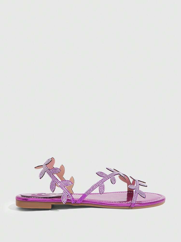 CUCCOO SZL Women's Fashion Crystal Glass Rhinestone Decorated Flat Sandals, Perfect For Daily Casual And Party Spring Shoes Spring Break Easter Ball Flat Sandals, Valentine's Day