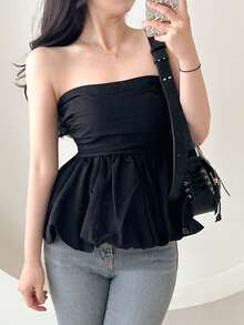 DAZY Solid Color Slim Fit Korean Style Sleeveless Blouse - Black - View 6