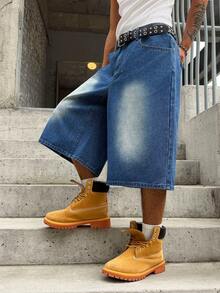 GALLERY FADE Quần denim capri nam phong cách đường phố trẻ in hình rồng - Rửa trung bình - Xem 5