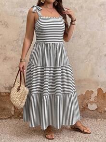 EMERY ROSE Vestido sin mangas a rayas con volante en el bajo para mujer talla grande - Multicolor - Ver 5
