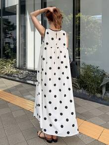 FRIFUL Vestido casual de mujer con estampado de lunares sin mangas, vestido de verano - Albaricoque - Ver 4
