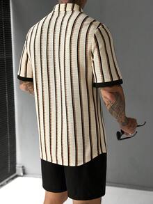 SLATEMANN Men's Casual Striped Patchwork Shirt Set - Multicolor - View 2