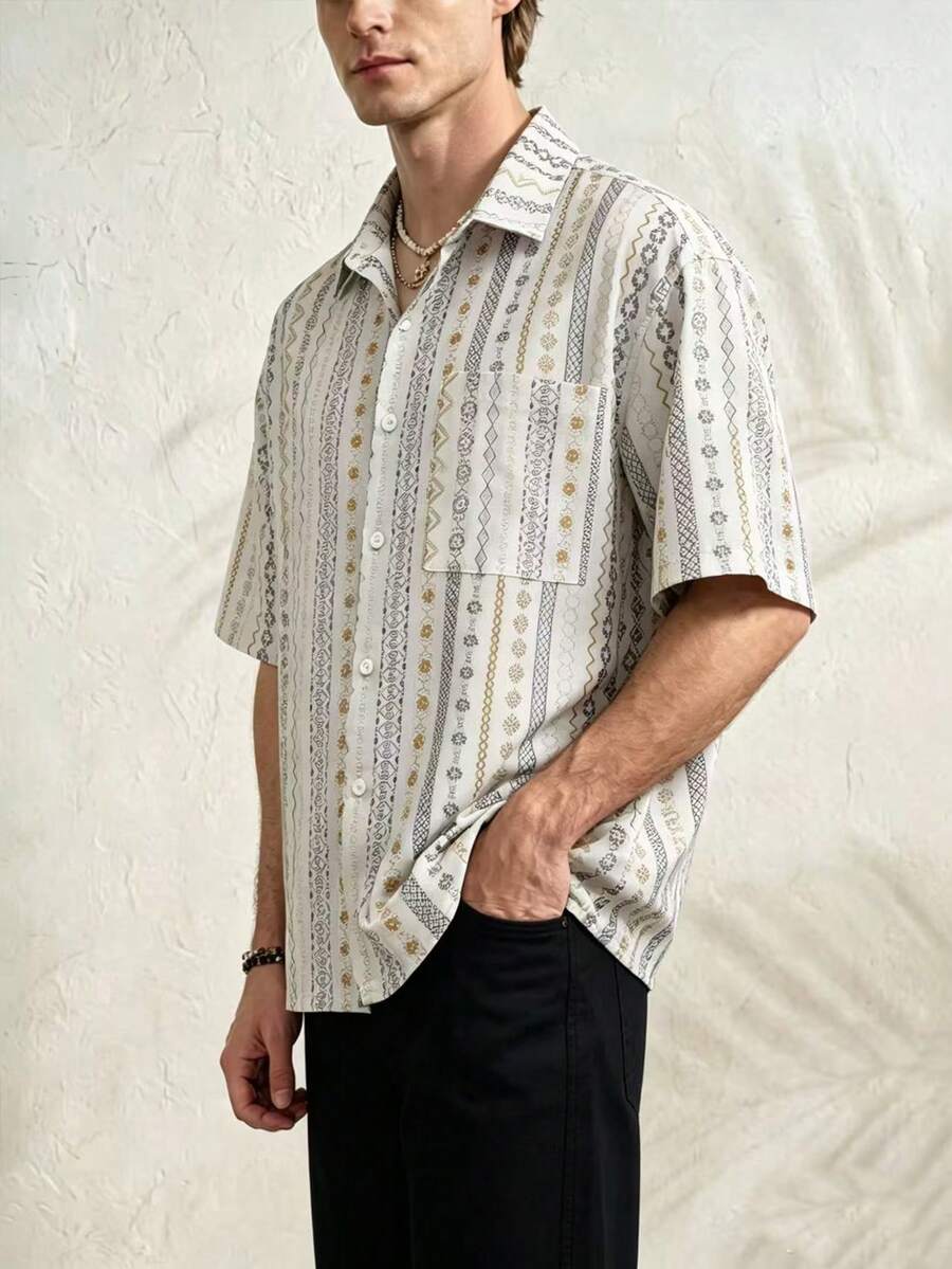 Airaco Men's Summer Vacation Printed Short Sleeve Shirt - Multicolor - View 1