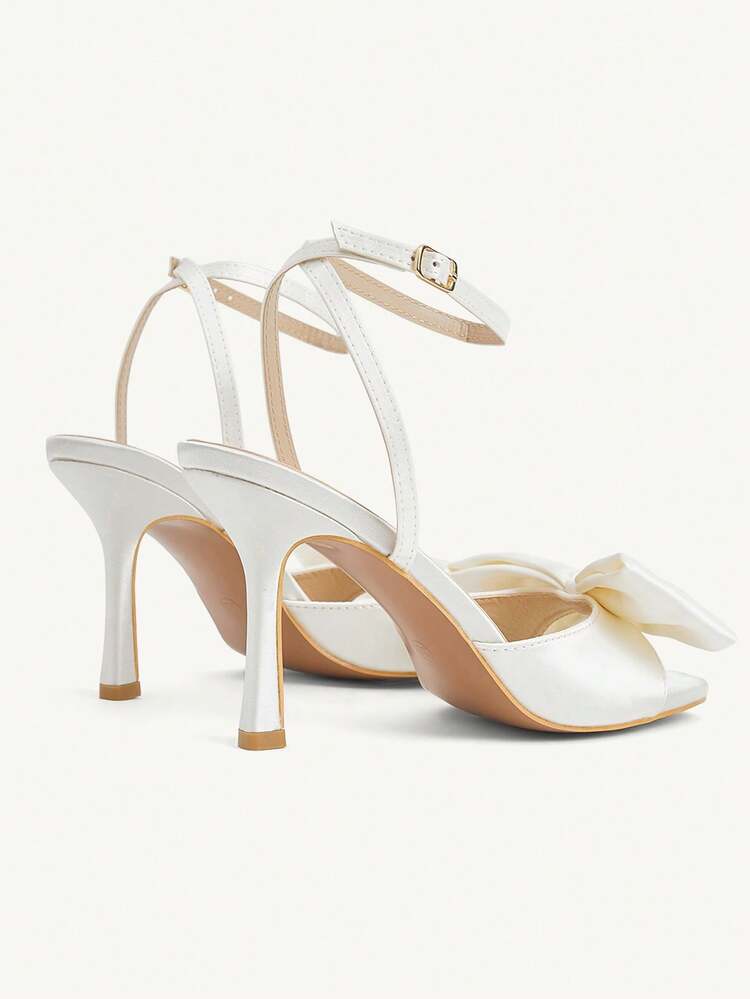 CUCCOO CHICEST Women Shoes Beige Satin Satin Bow Ankle Strap Fashion Sexy Banquet Temperament Spring And Summer Square Toe High Heel Sandals