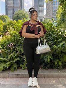 SHEIN CURVE+ 夏季大码女式黑色打底裤 - 黑色 - 查看 4