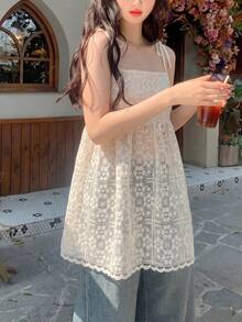 DAZY 女款休閒純色細肩帶背心 夏季可愛上衣 - 白色 - 查看 4