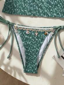 Elavelle Áo bikini hai dây mảnh, chất liệu jacquard, viền vỏ sò, dành cho nữ, mùa xuân/hè. - Màu xanh ngọc - Xem 7