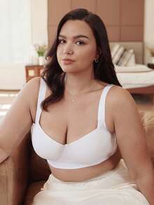 Slumbrini Plus Size Women's White Seamless Underwire Bra, Simple & Breathable, Lift & Support - White - View 5