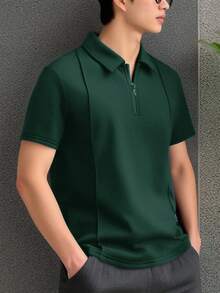 SHEIN Teen Boys' Minimalist Silhouette Polo Shirt In Olive Green,Casual And Comfortable For Daily Wear,School,Travel,Summer Beach Vacation,Spring/Summer - Dark Green - View 3
