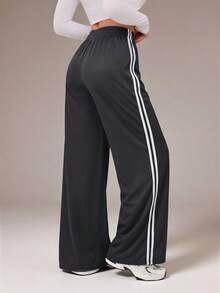 SHEIN Tall Pantalones casuales grises con rayas laterales, moda sencilla para uso diario, para mujeres altas - Gris Oscuro - Ver 2