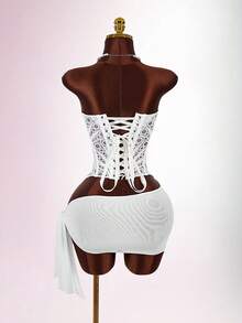 Amplova Women's Sexy Sheer Embroidered Bandeau Top And Tie-Up Mini Skirt 2 Pieces Set, Summer Night Out Club White - White - View 17