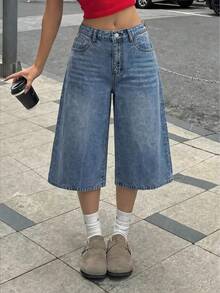 Teen GirlLoose Fit Wide Leg Blue Jeans - Medium Wash - View 3