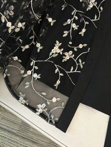 GlowEve CURVE 大码女式透视刺绣镂空衬衫、纯色吊带背心和短裤三件套，优雅清新，夏季必备 - 彩色 - 查看 4