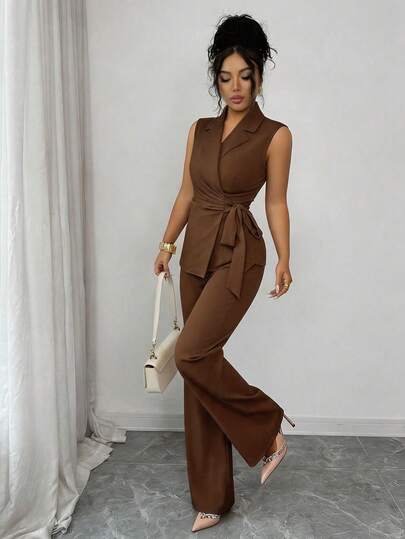 Selianne Elegant Romantic Vacation & Office Bow-Tie Blazer Suit Set For Women