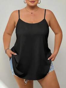 SHEIN CURVE+ 2 piezas Camisola de talla grande en negro y blanco, cómoda para el hogar, exterior, vacaciones - Negro - Ver 9