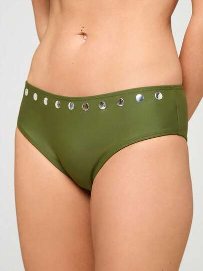 COUREZ Quần short bikini cạp thấp đính đinh tán / Trang phục mùa hè Y2K cho nữ, Trang phục mùa xuân cho nữ, Quần áo mùa hè, Trang phục đi nghỉ mát, Trang phục đi biển cho nữ, Bộ đồ đi biển, Áo tắm cho nữ, Bộ bikini cho nữ, Bộ bikini
