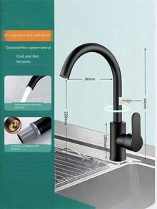 1PC Stainless Steel Kitchen Faucet - Swivel Hot Cold Water Tap For Sink Splash Proof Rotatable Kitchen Items Accessories Tools - Black - View 10