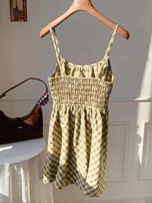 Comfortcana Plaid Spaghetti Strap Mini Dress For Women - Yellow - View 2