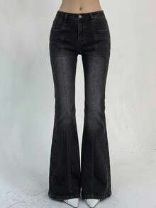 DAZY Women's Mid-rise Flared Jeans With Normal Waistline - Black - View 6