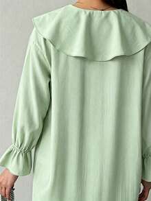 Blusa holgada con cuello en V, parches y volantes en el bajo - Azul - Ver 9