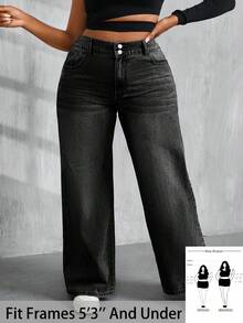 SHEIN PETITE CURVE 大尺碼女款藍色直筒牛仔褲 - 黑色 - 查看 1