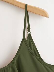 SHEIN LUNE Top camisero con pliegues de unicolor en talla grande - Verde militar - Ver 3