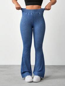SHEIN Tall Quần jeans ống loe cạp cao nữ, kiểu dáng thường ngày, đa năng. - Màu xanh lam - Xem 4