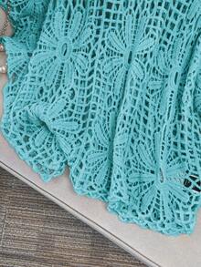 GlowEve CURVE Plus Size Women Solid Color Hollow Out Knit Sweater Fall - Baby Blue - View 4