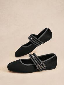 Rosivie Women's Casual Buckle Design Flat Loafers, Versatile For Daily Wear - Black. - View 8