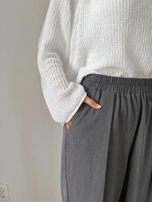 DAZY Business Casual Regular Waist Elastic Waist Plain Trousers - Dark Grey - View 3