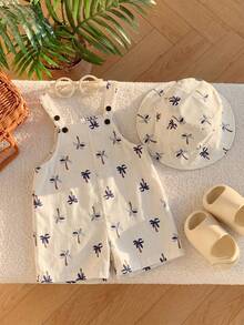 SHEIN Bộ áo liền quần và mũ in hình cây dừa nhiệt đới cho bé trai, thích hợp cho kỳ nghỉ hè và mặc hàng ngày. - Nhiều màu - Xem 7