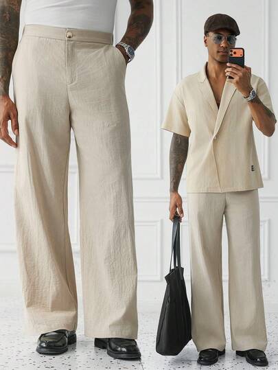 HUEFORM Quần dài ống đứng nam, vải cotton đã qua xử lý, quần mặc nhà thoải mái.