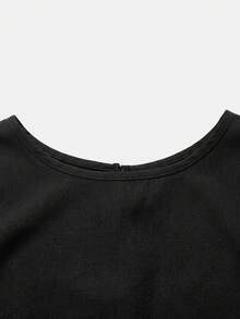 SHEIN 少女紫色纹理编织露背蝴蝶结撞色休闲连体裤，春夏度假休闲装 - 黑色 - 查看 9