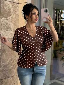Modelyn Plus Size Women's Elegant Spring/Summer Floral Print Fitted Short Sleeve Blouse - White - View 6