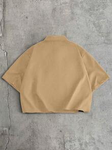 AXEPEAK Men's Metal Hook Casual Short Sleeve Shirt, Suitable For Daily Wear - Brown - View 2