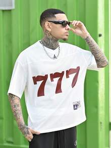 Devon Thys Men's Summer Loose Knitted Mesh Fabric Numeric Printed White Casual Sports Short Sleeve T-Shirt - Multicolor - View 4